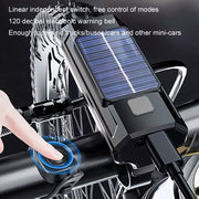 Solar Powered LED Bike Front USB Rechargeable Bicycle Light Lamp with Horn