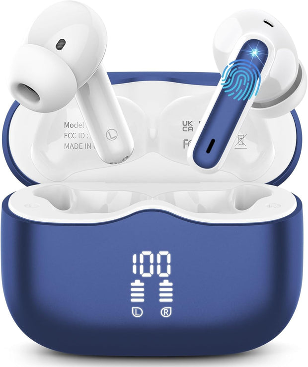 Wireless Earbuds, Bluetooth 5.3 Headphones in Ear with Hifi Stereo Deep Bass, 4 ENC Noise Cancelling Mic Wireless Earphones 40H Playtime, Bluetooth Earbuds Dual LED Display, IP7 Waterproof, USB-C