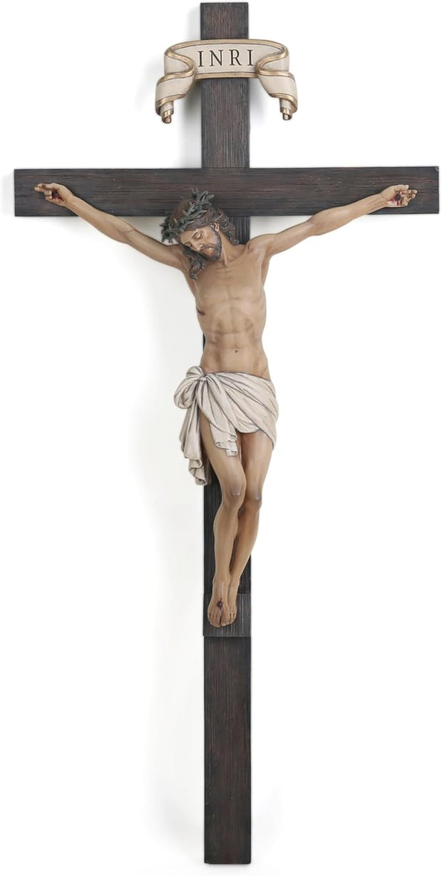 BC Catholic Crucifix Wall Cross 16" H Jesus Christ Indoor Home Decor Religious Collectable Gifts Renaissance Sculpture Handmade by Buildclassic