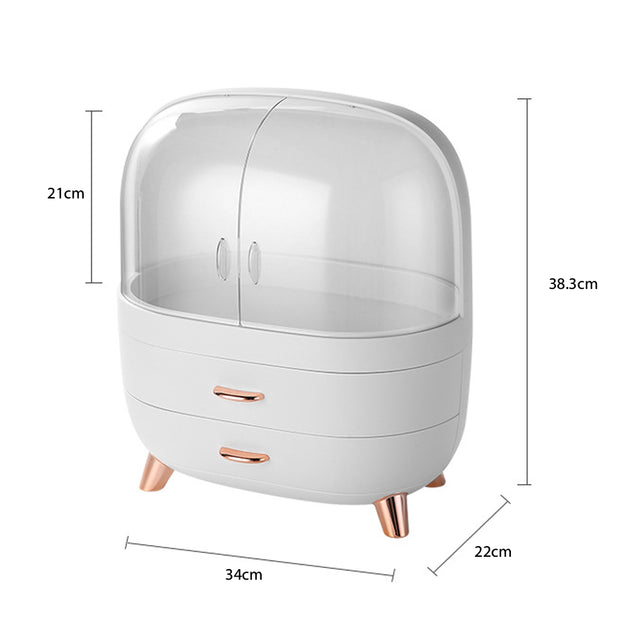 Xlarge Cosmetic Skincare Organiser Tabletop Make-Up Storage Case 2 Drawers Box