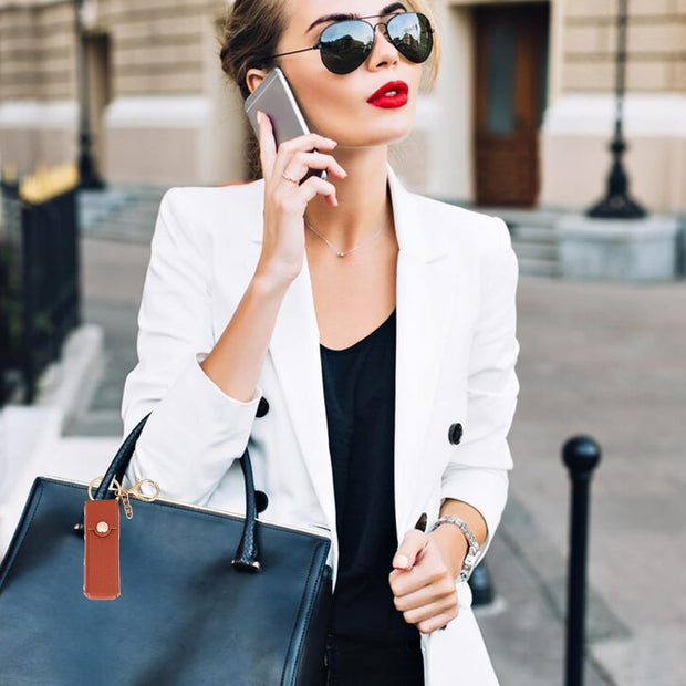 NICENEEDED 2 Pack Lipstick Organizer Keychain, Portable Leather Lipstick Case, Lip Gloss Bag Lip Balm Storage Holder for Women Traveling Lipstick Storage