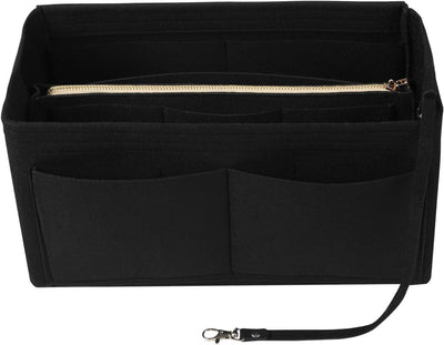LITLANDSTAR Multi-Compartment Solid Color Felt Bag Large Capacity Makeup Bag Women Travel Large Makeup Organizer Storage Pouch Handbag Tote, Black