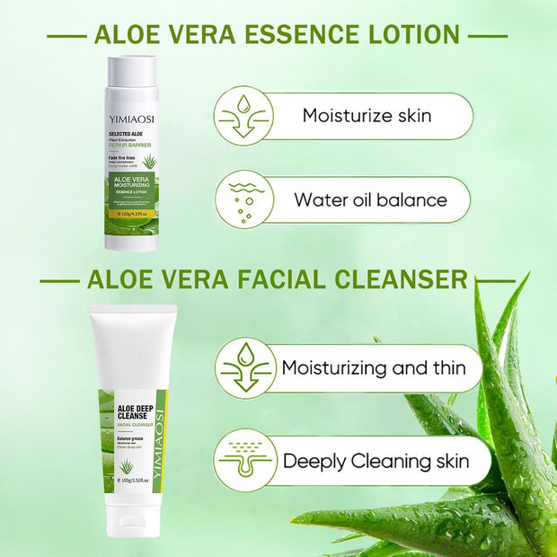 Aloe Vera Facial Kit for Women - 4PCS Aloe Skin Care Sets & Kits - Hydrating Skin Care Set - Pamper Gift for Mum - Gifts for Teenage Girls with Face Cream, Face Toner, Face Lotion and Facial Cleanser