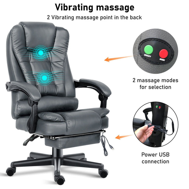 Massage Office Chair Gaming Computer Desk Swivel Recliner Chair Leather Footrest