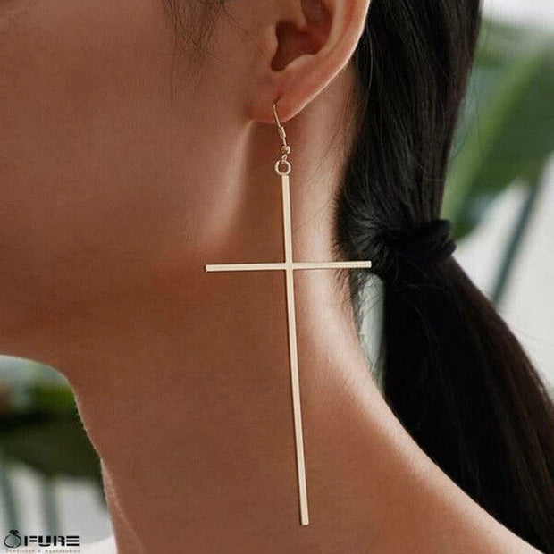 Infinity Large Cross Women Teen Girls Gold Hippie Christian Dangle Drop Earrings