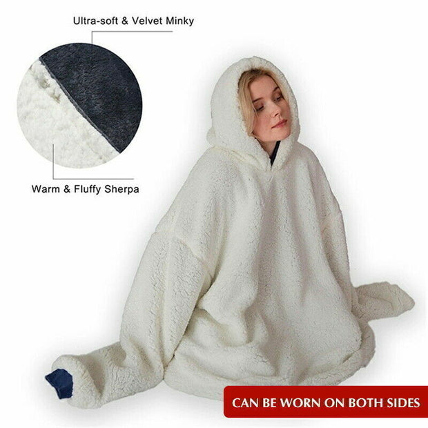 Hooded Snuggle Blanket Super Soft Oodie Winter Warm Wearable Hoodie Robe Comfort