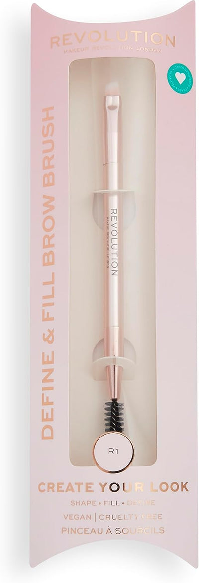 Revolution, Create Define & Fill Brow Brush (R1), Makeup Brush for Eyebrows, Double-Sided with Spool End & Angled Brush, Vegan & Cruelty Free