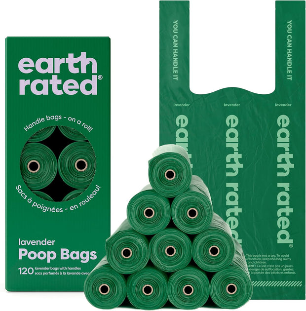 Earth Rated Dog Poo Bags with Handles Value Pack, Easy Tie and Guaranteed Leakproof, Lavender, 600 Handle Bags