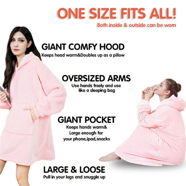 Hooded Snuggle Blanket Super Soft Oodie Winter Warm Wearable Hoodie Robe Comfort