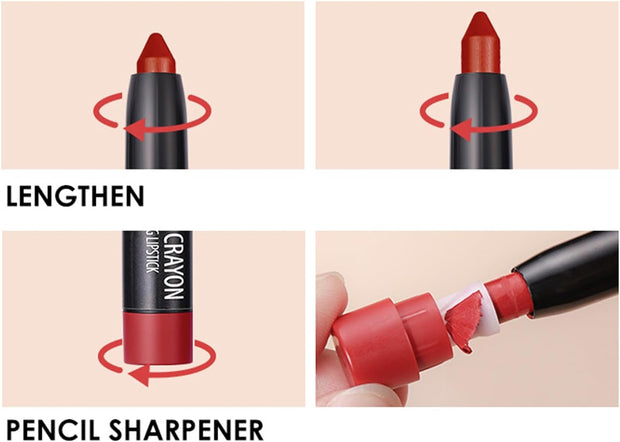 Enmart 6 Pcs Matte Lipstick Set, Lip Liner Crayon Pencil, Nude Longwear Waterproof Long Lasting Soft Pen, Red Brown Lipstic Female Christmas Cosmetic Makeup Lip Gloss Kit for Women