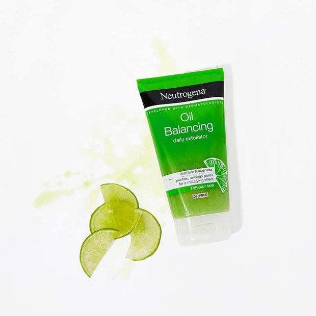 Neutrogena Oil Balancing Face Scrub (1X 150Ml), Purifying and Mattifying Daily Exfoliator with Lime and Aloe Vera, Oil-Free Face Scrub Developed to Rebalance Oily Skin