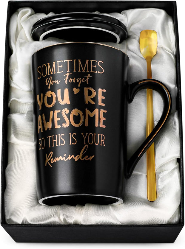 Fathers Day Birthday Gifts for Dad from Daughter Son - World'S Best Dad - Daddy Mug Printed with Gold, Funny Father'S Presents, 14Oz Grey Ceramic Gold Print Coffee Cup, Lid Spoon Card, Nice Gift Boxed