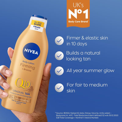 Q10 Firming + Radiance Gradual Tan (400 Ml), Tan Activating Firming Cream with Q10, Supports a Gradual Tan, Tanning Moisturiser for a Sun-Kissed Radiant Glow