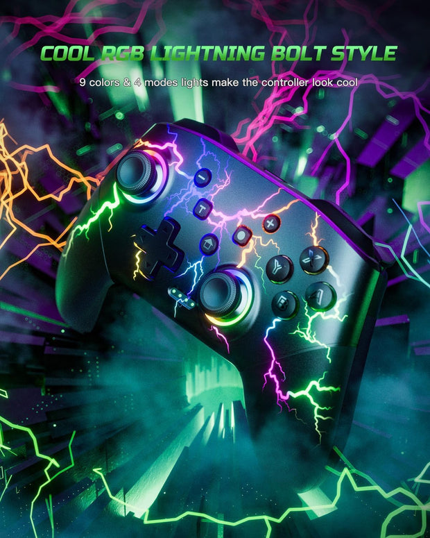 VOYEE Switch Controller Compatible with Switch/Lite/Oled/Pc Windows, RGB Lightning Programmable 1000Mah Wireless Pro Controller with One Key Pairing Wake up Vibration Turbo