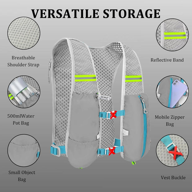 Running Vest,Running Hydration Vest,Breathable Ultra-Lightweight Running Backpack,With Reflective Strips,Micro-Splash Resistant,For Outdoor Cycling Running Climbing Marathon Camping,For Women and Men