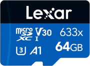 Lexar 633X 64GB Micro SD Card, Microsdxc UHS-I Card W/O SD Adapter, Microsd Memory Card up to 100Mb/S Read, A1, Class 10, U3, V30, TF Card for Smartphones/Tablets/Ip Cameras (LMS0633064G-BNNAA)