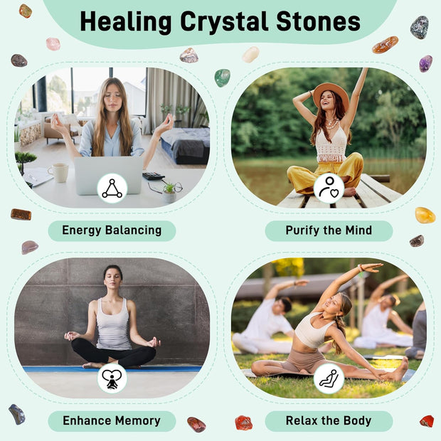 Zourglow 18 Pcs Healing Crystals Gemstones Set, Natural Polished Gem Stones, Lucky Pocket Stone for Yoga Balancing, Meditation, Reiki, Anxiety Stress Relief