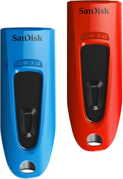 Sandisk Ultra 32 GB USB Flash Drive USB 3.0 up to 130 Mb/S Read - Twin Pack, Red/Blue