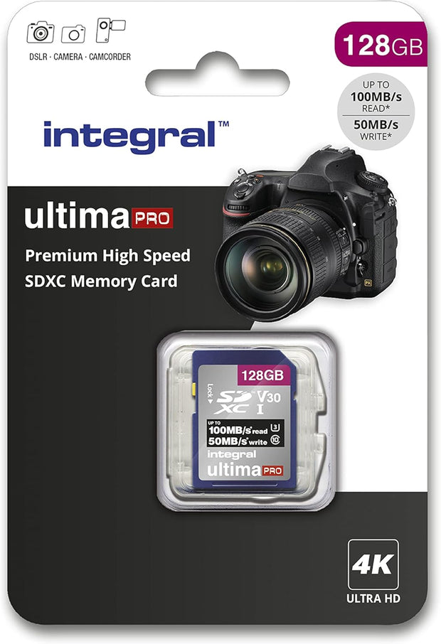 Integral 32GB SD Card 4K Ultra-Hd Video Premium High Speed Memory Card SDXC up to 100Mb/S SDXC V30 UHS-I U3 Class 10 SD Memory Card, Black