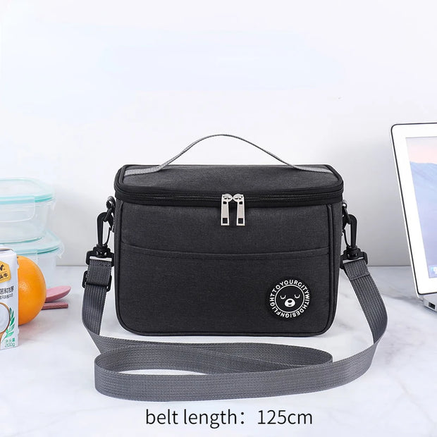 Portable Lunch Bag Food Thermal Box Durable Waterproof Office Cooler Lunchbox with Shoulder Strap Picnic Bag for Couples Unisex