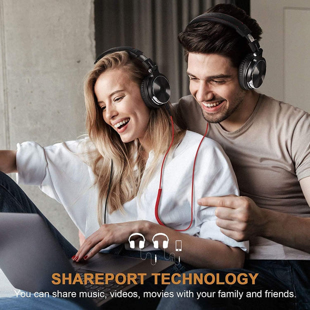 Oneodio over Ear Headphone Studio Wired Bass Headsets with 50Mm Driver, Foldable Lightweight Headphones with Shareport and Mic for DJ Recording Monitoring Mixing Podcast Guitar PC TV