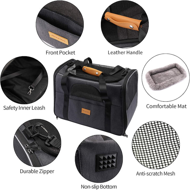 Morpilot Cat Carrier, Portable Pet Carrier Bag for Cats and Small Dogs, Foldable Soft Sided Cat Transport Carrier, Airline Approved Pet Travel Carrier with Shoulder Strap, Removable Mat and Pet Bowl