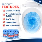 3 Toilet Bowl Freshener 1000 Flushes Ocean Blue Cistern Block Limescale Cleaner
