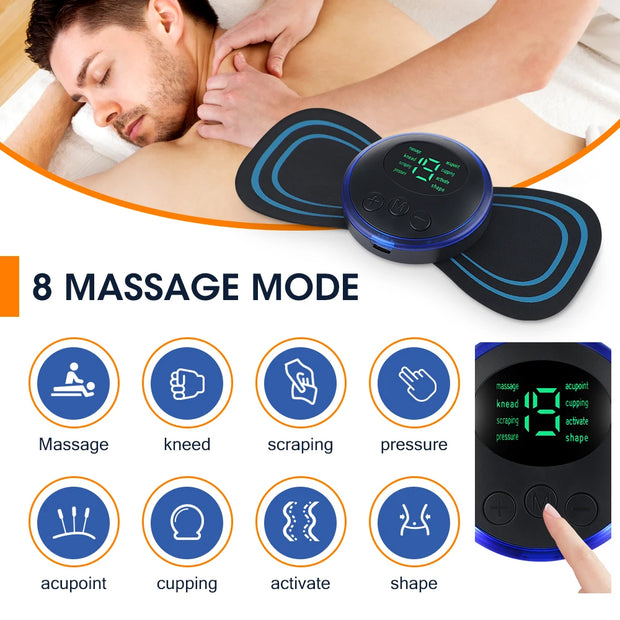 EMS Neck Massager with Remote Control 5Pcs Patches Portable Microcurrent Mini Massager for Body Back Muscle Pain Relief