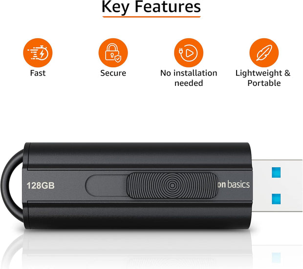 Amazon Basics 128 GB, USB 3.1 Flash Drive, Read Speed up to 130 Mb/S, Black