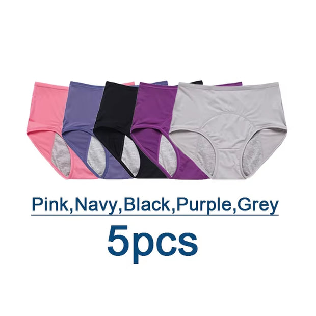 5Pcs/Set Leak Proof Menstrual Panties Women Period Underwear Sexy Pants Physiological Underwear plus Size Waterproof Briefs&Gift
