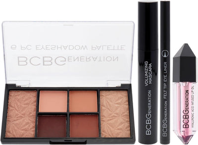 Bcbgeneration Natural Complete Eye and Lip Set - Makeup Set for Unique Looks - Includes Eyeshadow Palette, Eye Liner, Mascara and Lip Oil - 4 Pcs