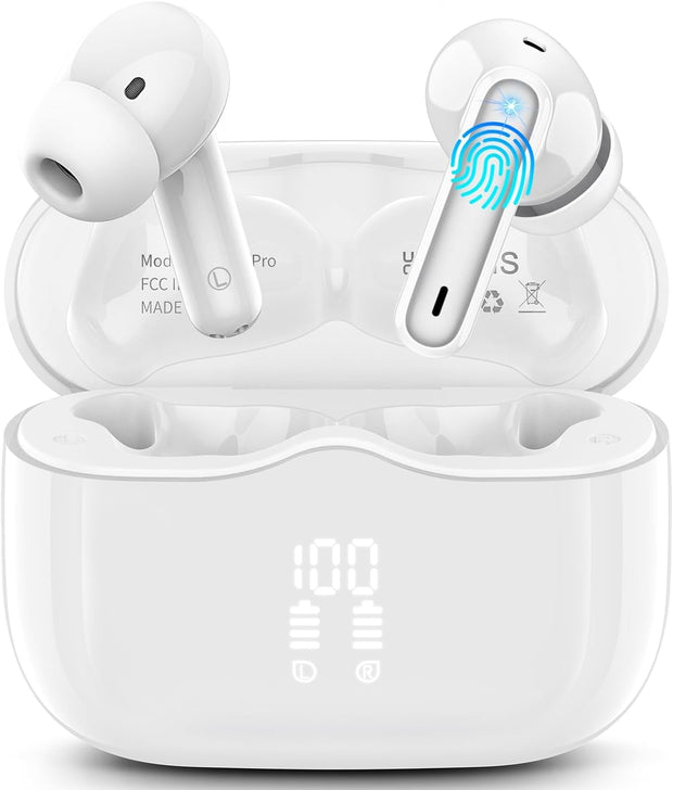 Wireless Earbuds, Bluetooth 5.3 Headphones in Ear with Hifi Stereo Deep Bass, 4 ENC Noise Cancelling Mic Wireless Earphones 40H Playtime, Bluetooth Earbuds Dual LED Display, IP7 Waterproof, USB-C