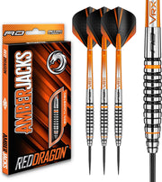 RED DRAGON Amberjack Tungsten Darts Set with Darts Flights & Dart Stems (Shafts) – Professional 90% Tungsten Premium Darts Set – Available in 22G, 23G, 24G, 25G, 26G, 27G, 28G, 30G