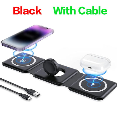 100W 3 in 1 Magnetic Wireless Charger Pad Stand for Iphone 15 14 13 12Pro Max Airpods Iwatch Fast Wireless Charging Dock Station