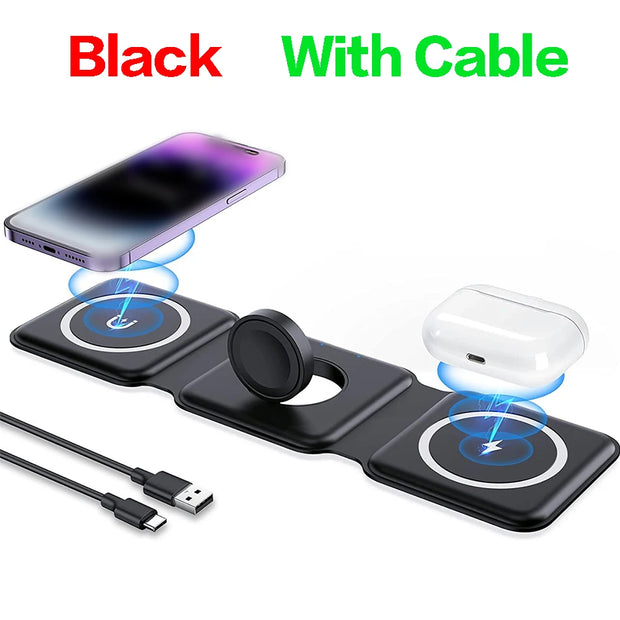 100W 3 in 1 Magnetic Wireless Charger Pad Stand for Iphone 15 14 13 12Pro Max Airpods Iwatch Fast Wireless Charging Dock Station