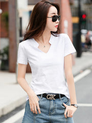 2024 Summer Bamboo Cotton T-Shirt Cotton Women V-Neck Soft Tshirts Female Basic Fashion Classic S-3XL Ladies Tops