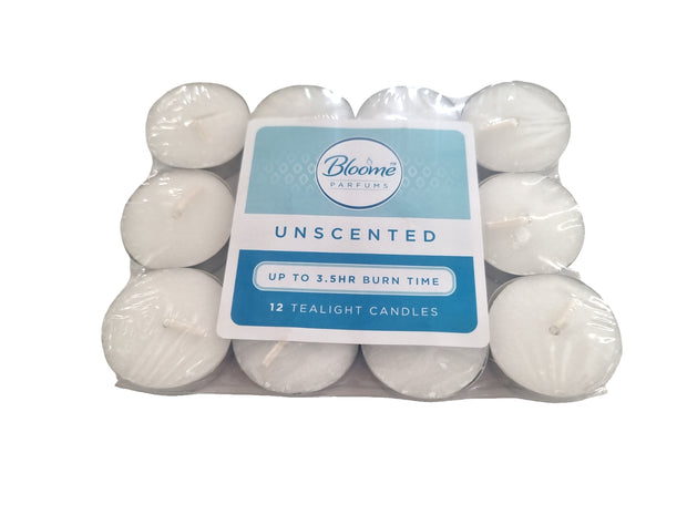White Tea Lights Unscented X 12 Unfragranced Candles 3.5 Hour Night T Lights