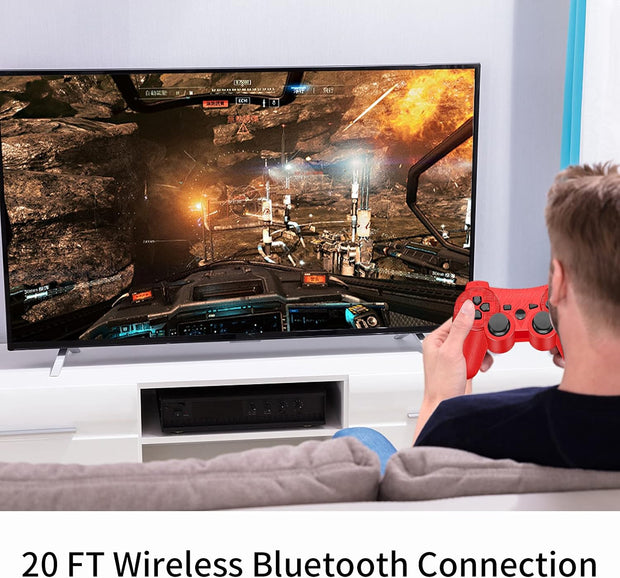 Supohero Game Controller Compatible for Play3, Play 3 Wireless Remote Game Controller with Dual Vibration,6-Axis Gyro and Charging Cable (Red)