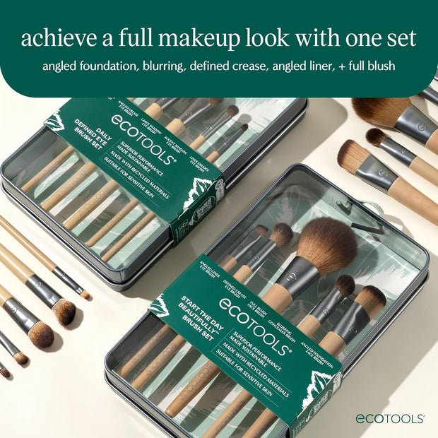 6 Piece Start the Day Beautifully Makeup Brush Set, Makeup Brushes for Eyeshadow, Blush, Concealer, & Foundation Application, Eco-Friendly, Synthetic Hair, Vegan & Cruelty-Free