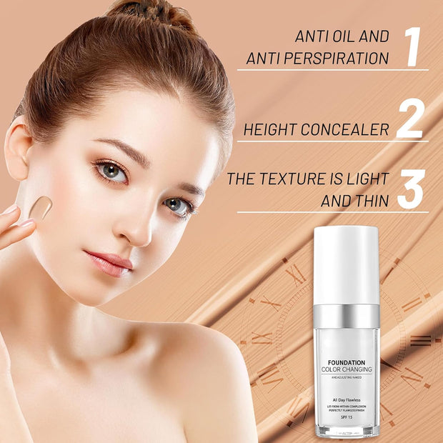 2 Pack TLM Colour Changing Foundation,Colour Changing Mature Skin Foundation,Tlm Foundation Colour Change Uk Mature Skin,Naturally Moisturizing Sunscreen Brighten Complexion Concealer Foundation 30Ml
