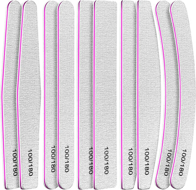 FANDAMEI 10 Pcs Nail File Set, 5 Shapes Nail Files for Acrylic and Gel Nails, 100/180 Grit Emery Boards for Nails, Nail File and Buffer Set
