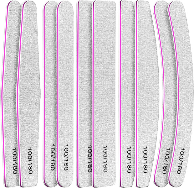 FANDAMEI 10 Pcs Nail File Set, 5 Shapes Nail Files for Acrylic and Gel Nails, 100/180 Grit Emery Boards for Nails, Nail File and Buffer Set