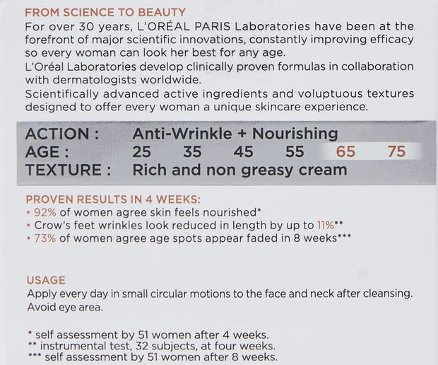 L'Oreal Wrinkle Expert Fortifying Skin Care for 65 plus Years, 50Ml