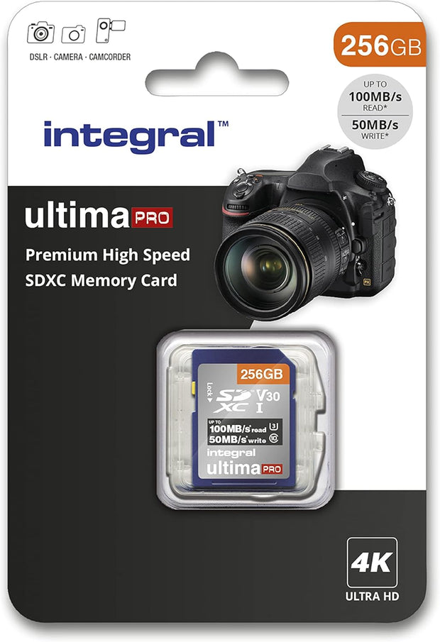 Integral 32GB SD Card 4K Ultra-Hd Video Premium High Speed Memory Card SDXC up to 100Mb/S SDXC V30 UHS-I U3 Class 10 SD Memory Card, Black