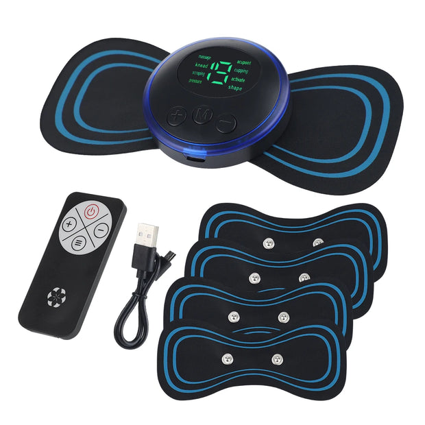 EMS Neck Massager with Remote Control 5Pcs Patches Portable Microcurrent Mini Massager for Body Back Muscle Pain Relief