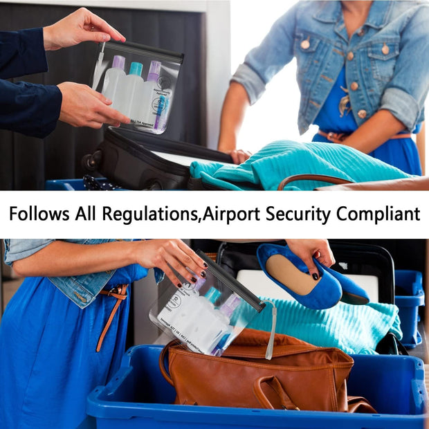 WUBAYI 5Pcs Clear Toiletry Bag, Waterproof PU Makeup Bag with Zipper Handle, Portable Airport Cosmetic Bag for Women & Men, Travel Accessories Wash Bag for Travelling & Holiday (Black)