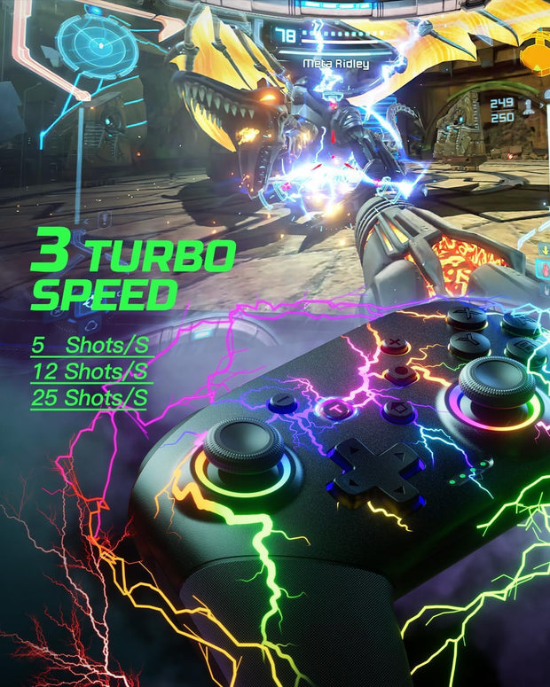 VOYEE Switch Controller Compatible with Switch/Lite/Oled/Pc Windows, RGB Lightning Programmable 1000Mah Wireless Pro Controller with One Key Pairing Wake up Vibration Turbo