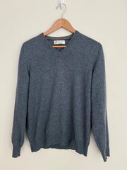 Brunello Cucinelli Men's Blue Cashmere V-Neck Sweater | Size Medium (M) | Luxury